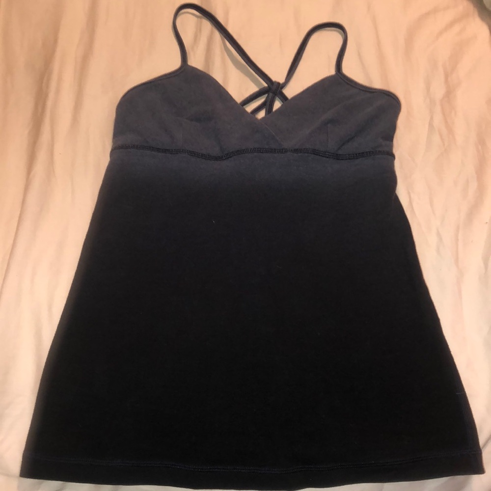 Lululemon blue workout tank cami build in shelf bra v neck ombré blue babydoll
